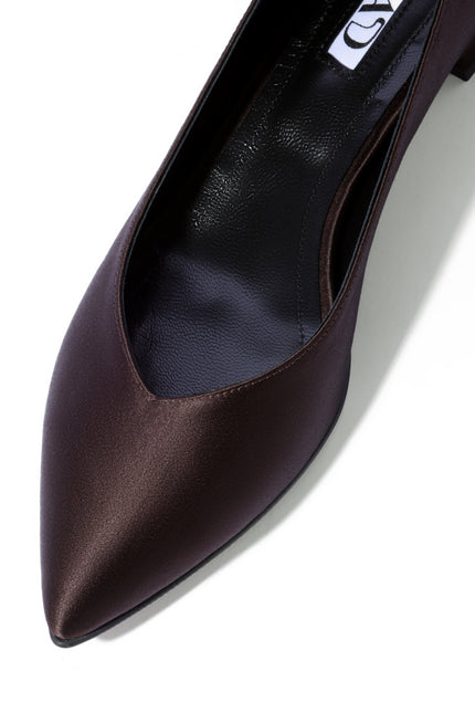 Chocolate satin ballerina shoes