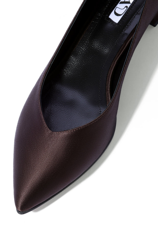 Chocolate satin ballerina shoes