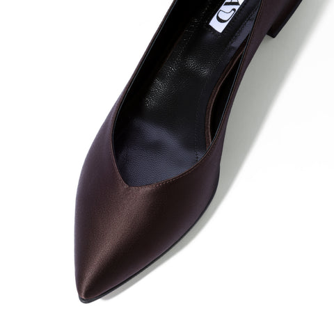 Chocolate satin ballerina shoes