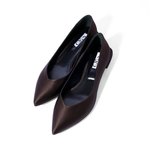 Chocolate satin ballerina shoes