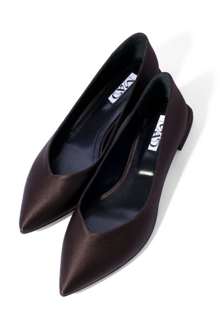 Chocolate satin ballerina shoes