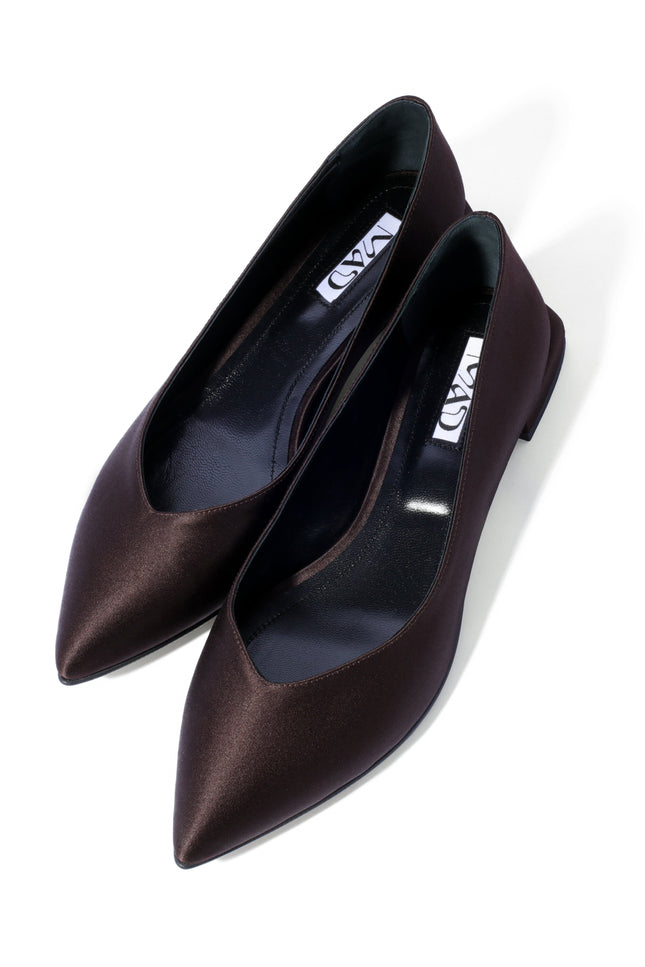 Chocolate satin ballerina shoes