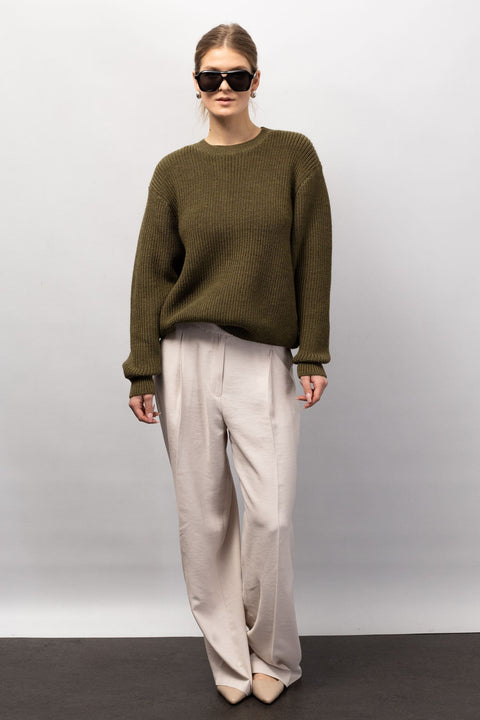 Krista Elsta I Chunky ribbed pattern sweater KARA in olive green