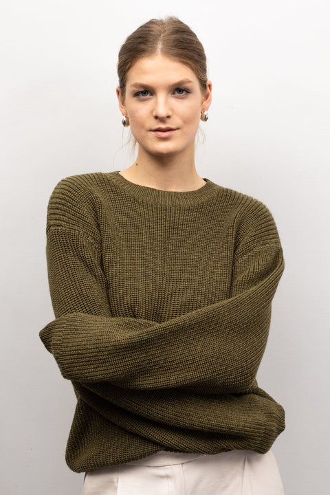 Krista Elsta I Chunky ribbed pattern sweater KARA in olive green