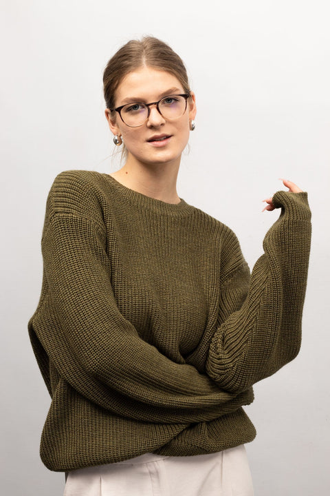 Krista Elsta I Chunky ribbed pattern sweater KARA in olive green