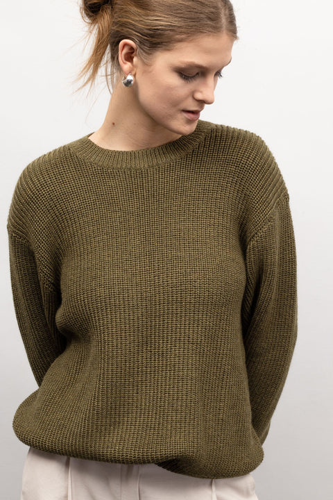 Krista Elsta I Chunky ribbed pattern sweater KARA in olive green