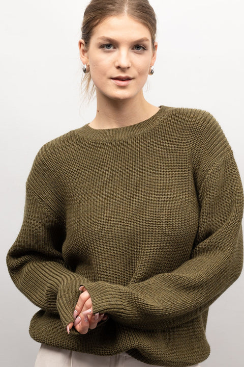 Krista Elsta I Chunky ribbed pattern sweater KARA in olive green