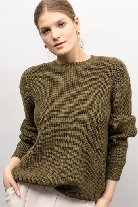 Krista Elsta I Chunky ribbed pattern sweater KARA in olive green