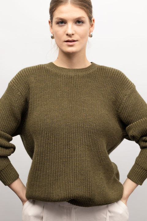 Krista Elsta I Chunky ribbed pattern sweater KARA in olive green