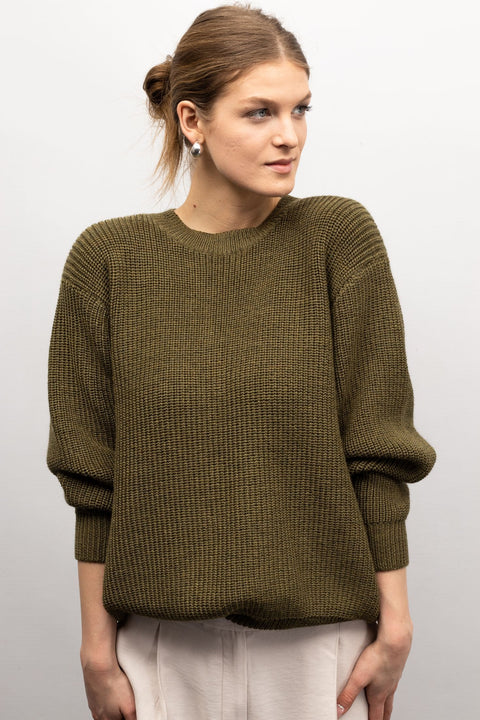 Krista Elsta I Chunky ribbed pattern sweater KARA in olive green