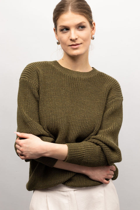 Krista Elsta I Chunky ribbed pattern sweater KARA in olive green