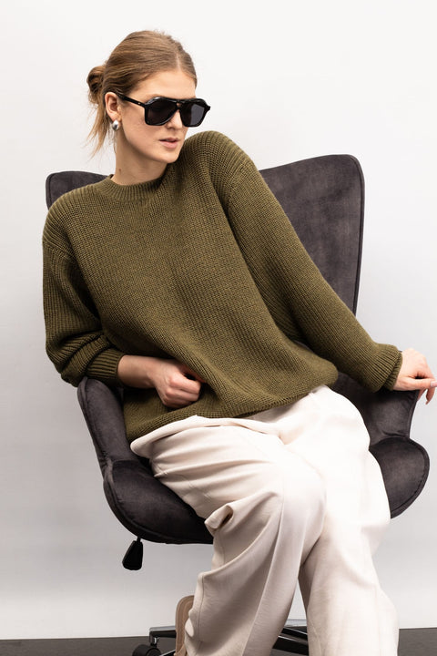Krista Elsta I Chunky ribbed pattern sweater KARA in olive green