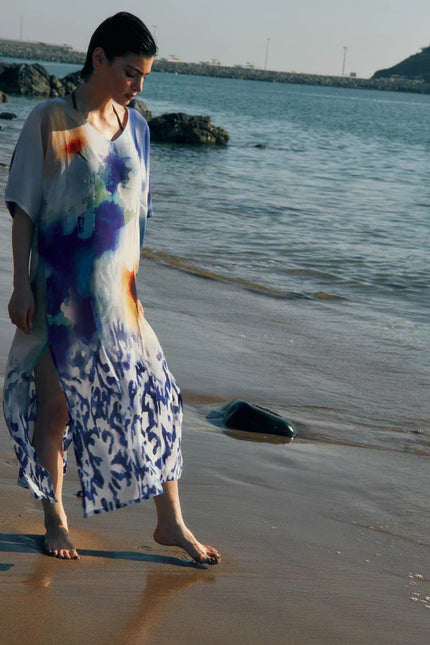 Ciel & Sand Long Kaftan With Side Slits