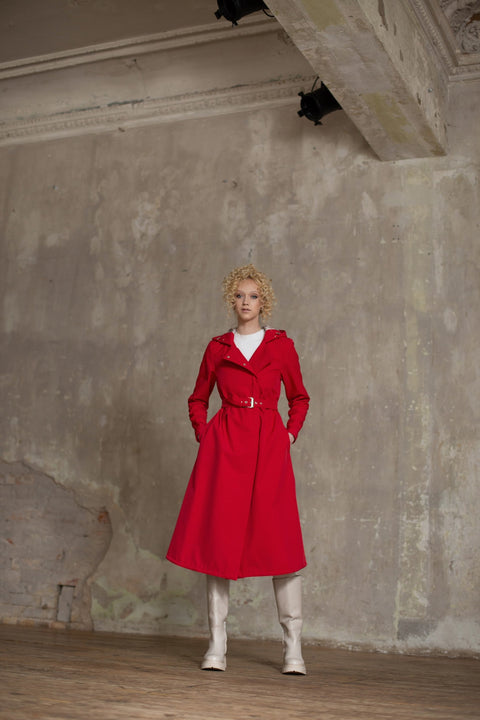 RainSisters | Double Breasted Trapeze Coat in Bright Red 'Classic Red'