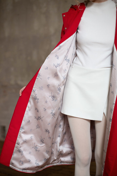 RainSisters | Double Breasted Trapeze Coat in Bright Red 'Classic Red'