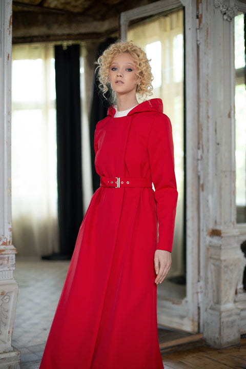 RainSisters | Double Breasted Trapeze Coat in Bright Red 'Classic Red'