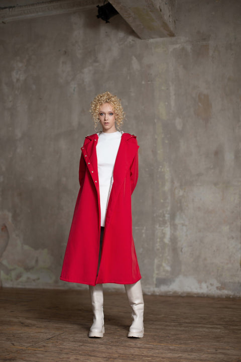 RainSisters | Double Breasted Trapeze Coat in Bright Red 'Classic Red'