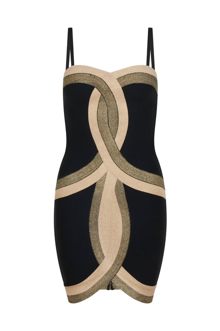 Sour Figs Contrast Panel Bandage Mini Dress in Black and Gold