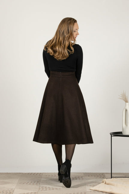 Nikka Place | Dark Chocolate High Waist Wool Midi Skirt