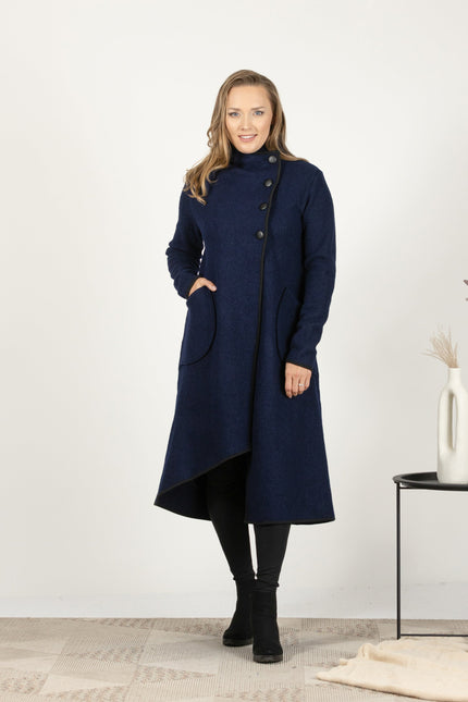 Woman wearing a blue cardigan