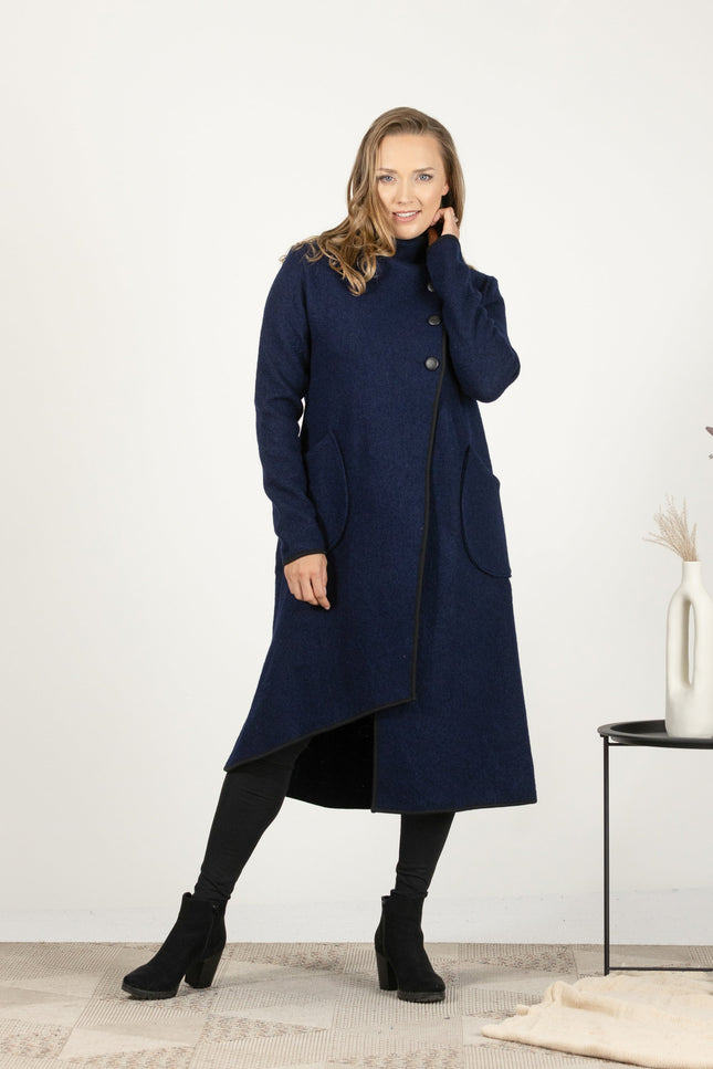 Woman wearing a blue cardigan