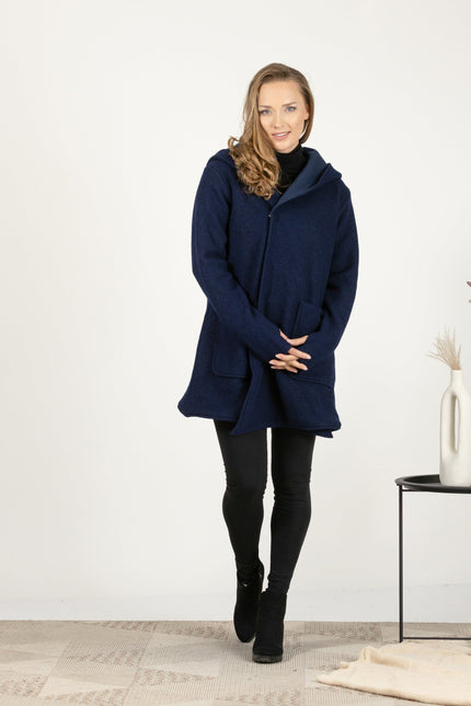 Dark blue hooded wool cardigan