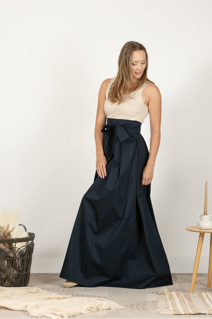 Nikka Place | Dark Blue High Waist Pleated Maxi Skirt
