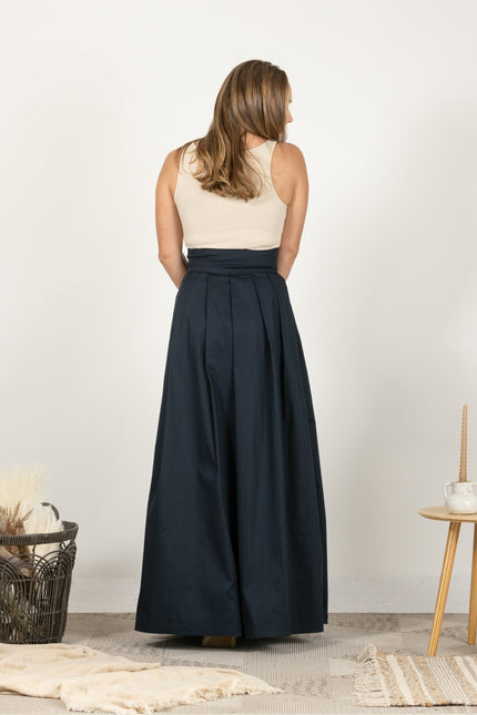 Nikka Place | Dark Blue High Waist Pleated Maxi Skirt