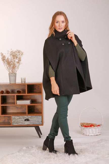 Stay warm in style with our Black Cape Coat - from NikkaPlace | Effortless fashion for easy living