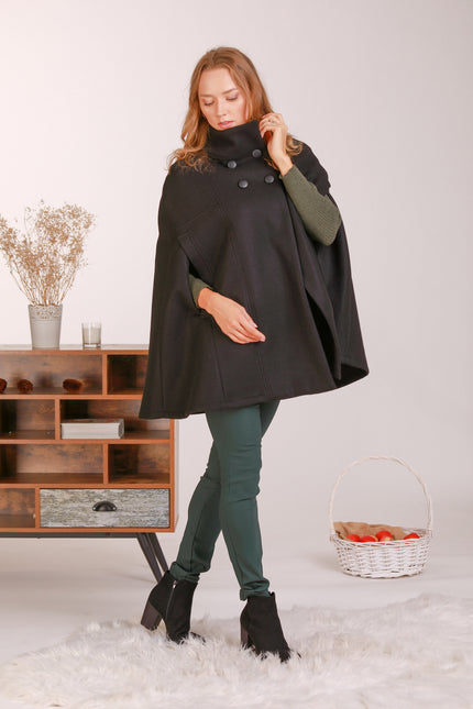 Stay warm in style with our Black Cape Coat - from NikkaPlace | Effortless fashion for easy living