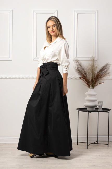 Nikka Place | Elegant Black High Waist Pleated Maxi Skirt