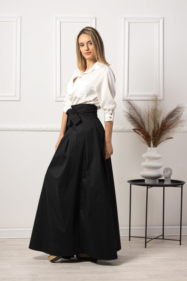 Nikka Place | Elegant Black High Waist Pleated Maxi Skirt