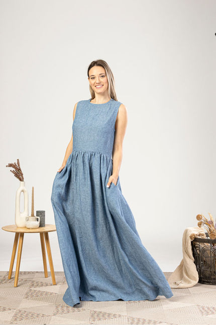 Full Length Linen Smock Dress - from NikkaPlace | Effortless fashion for easy living