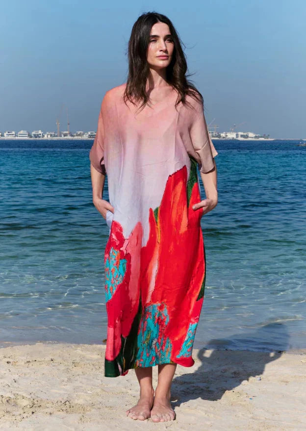 Coral Mirage Floral Long Kaftan