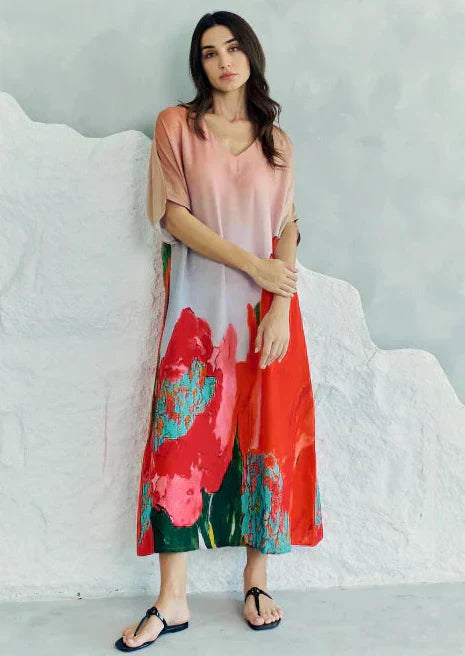 Coral Mirage Floral Long Kaftan