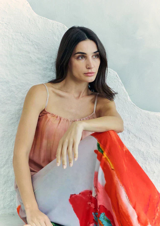 Coral Mirage Floral Spaghetti Strap Maxi Dress