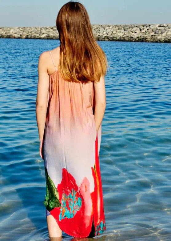 Coral Mirage Floral Spaghetti Strap Maxi Dress