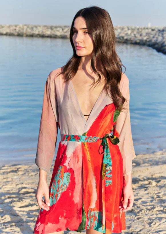 Coral Mirage Floral Short kimono