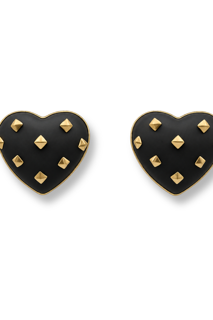Cosette Matte Black Heart Resin Stud Clip Earrings