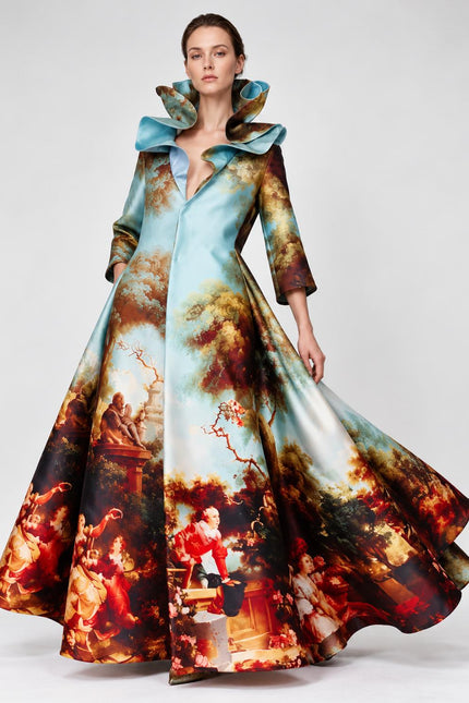 Royal Garden Long Coat – Sculptural Collar