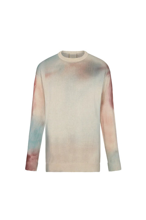 Creamy Canvas Crewneck Cream with red, light blue and lavender NORGÄTE alpaca knitwear sustainably made in Peru