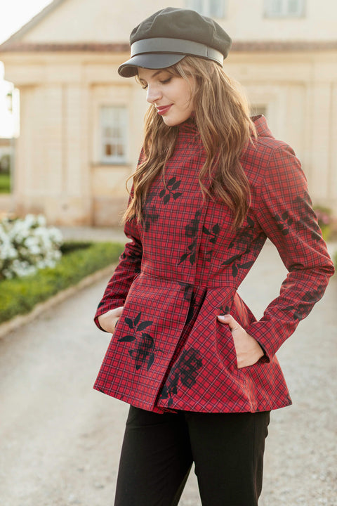 RainSisters | Double Breasted Jacket with Detachable Hood in Red | Crimson Heart