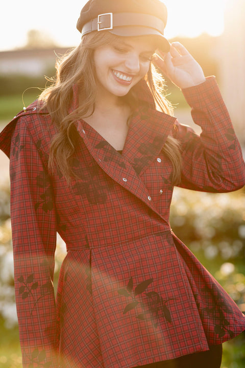 RainSisters | Double Breasted Jacket with Detachable Hood in Red | Crimson Heart