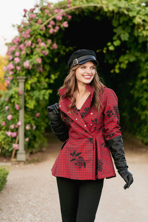 RainSisters | Double Breasted Jacket with Detachable Hood in Red | Crimson Heart