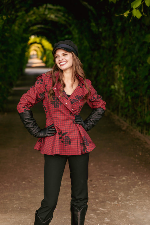 RainSisters | Double Breasted Jacket with Detachable Hood in Red | Crimson Heart