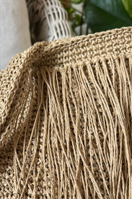 Springmoonatelier | Handmade  Raffia Large Beach Tote Bag – Boho Tassel Bag