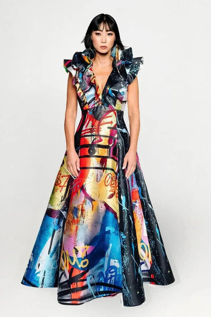 Custom-Made Butterfly Evening Dress - Special Print