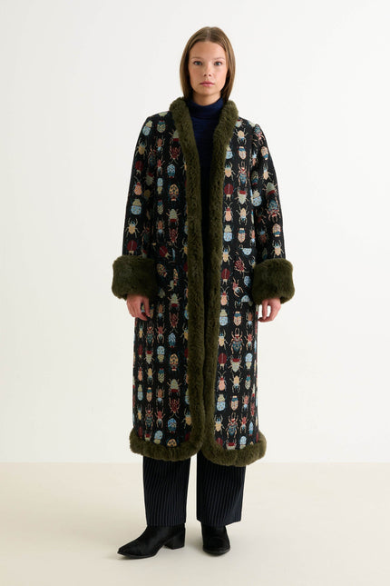 Delphia Beetlejuice Jacquard Fur Trim Coat – Multicoloured - Back