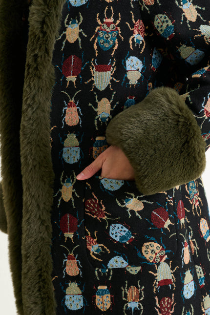 Delphia Beetlejuice Jacquard Fur Trim Coat – Multicoloured - Detail 2