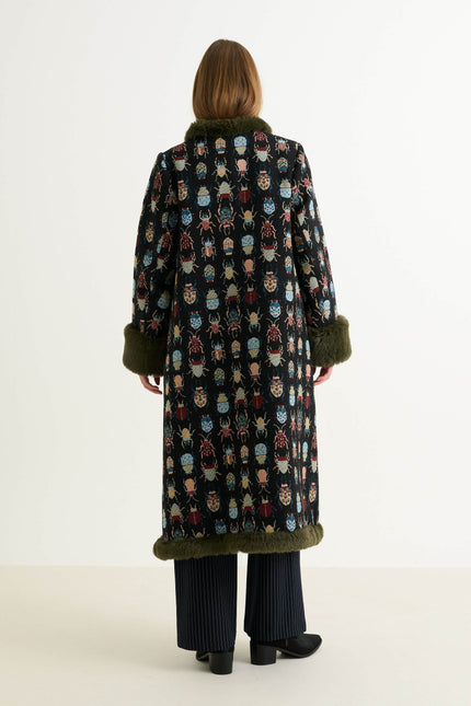 Delphia Beetlejuice Jacquard Fur Trim Coat – Multicoloured - Detail 1